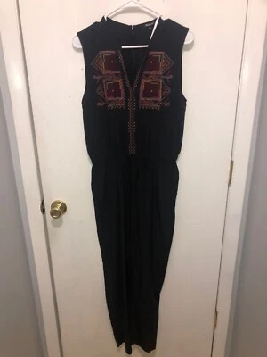 Madewell Embroidered 100% Silk Folkway Jumpsuit Womens SZ 2 Black Style F5183  - Image 1 of 3