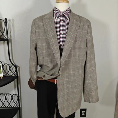 Abrigo deportivo de lujo Stafford para hombre sin estructura marrón a cuadros mezcla de lana pico 48L Foto 1 de 4