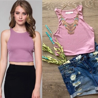 Honey Punch Ribbed Lavender Bodycon Crop Tank Top Festival Large NWT - Image 1 of 4