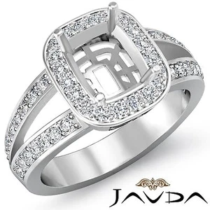 Halo Pave Cushion Shape Semi Mount Diamond Engagement Ring 18k White Gold 0.55Ct - Picture 1 of 6