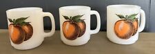 Set 3 Vintage Glasbake Oranges Fruit White Milk Glass Mugs Coffee Cups
