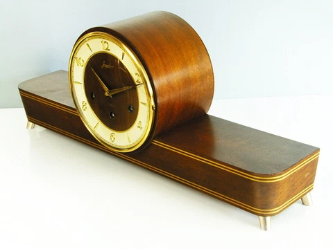 LATER ART DECO WESTMINSTER  CHIMING MANTEL CLOCK JUNGHANS  BLACK FOREST GERMANY Cover