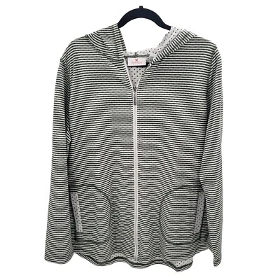 Chaqueta tejida con capucha a rayas Quacker Factory para mujer grande verde blanca cremallera completa Foto 1 de 4