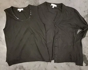 David Brooks Cashmere Silk Black Cardigan Sweater Tank Women's Medium Twin Set - Picture 1 of 8