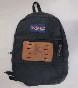 Vintage Jansport Backpack Black Canvas Leather Patch Made In USA - Picture 1 of 6