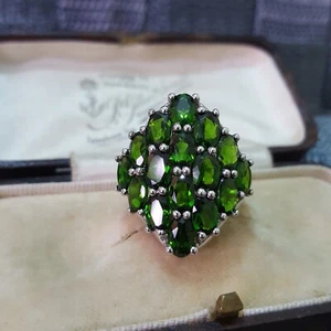 925 Sterling Silver Ring, Genuine Green Chrome Diopside Ring, Size L.5 US 6 - Picture 1 of 6