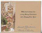 Vtg Christmas Card Apx 5X4 Art Deco Tan Card With Two Women By Church