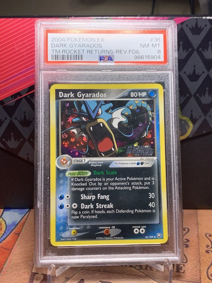 2004 POKEMON EX TEAM ROCKET RETURNS #36 DARK GYARADOS-REVERSE FOIL PSA 8 - Image 1 of 2