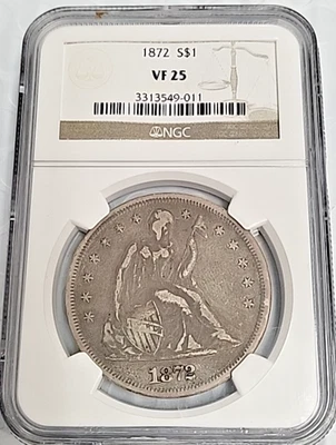 1872 SEATED LIBERTY DOLLAR $1 NGC VF 25 H113 - Image 1 of 4