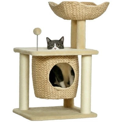 Katzen Kratzbaum Klein, 74 cm Katzenbaum mit Katzenhöhle, Spielball, Bett, Beige - Bild 1 von 4