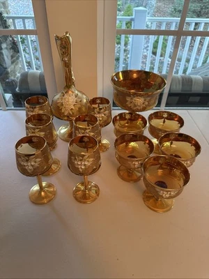 Juego de jarra pintado a mano firmado Sergio Zane Murano Italia + y cuenco de postre + Foto 1 de 4