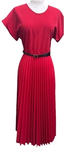 Elizabeth & Nicole rotes Plissee Kleid Größe Large Made in USA Pullover mit Gürtel S/L - Bild 1 von 12