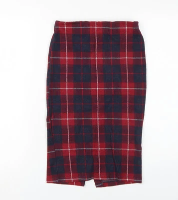 Zara Women's Red Plaid Knee Length Pencil Skirt - Image 1 of 4