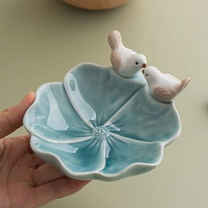 Country Style Little Birds Ceramic Jewelry Dish Trinket Decorative Plate Tray - Picture 1 of 8