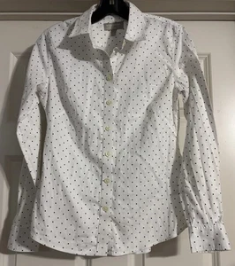 $79.50 Banana Republic Non Iron White Black Dotted Size 4 Button Up Long Sleeve - Picture 1 of 9