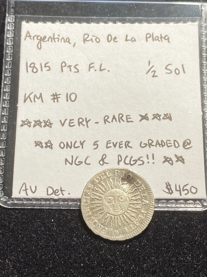 MUY RARO Argentina 1815 Potosí F.L. PLATA 1/2 Sol ¡¡SOLO 5 GRADOS!! TIPO SUNFACE Foto 1 de 3