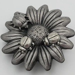 Sunflower Brooch Pin with Detachable Lady Bug Earrings Studs Pewter Vintage - Picture 1 of 4