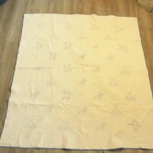 Edredón de colección 1934 azul pájaros marfil bordado puntada a mano borde de cadena 71,5X81 - Imagen 1 de 18