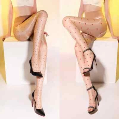 Hot Sexy Polka Dot / Red Heart Printed Tights – Oil Glossy Seamless tights - Image 1 of 4
