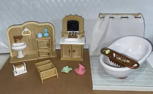 CALICO CRITTERS Sylvanian DELUXE BATHROOM Set Sink Units Clawfoot Tub Cabinets - Picture 1 of 15