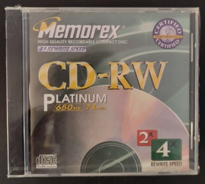 NEW Memorex CD-RW Platinum 650MB 74 min CD-RW High Quality Recordable CD 5 Pack — 第 1/3 张图片