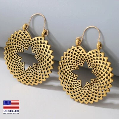 Fashion Women Earrings Hook Retro Boho Simple Hollow Metal Circle Style 0038 - Image 1 of 4