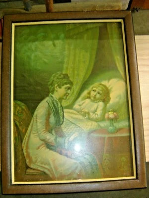 Marco antiguo de 4 partes: forro dorado ~ impresión litográfica "Historias bíblicas" #1633 Foto 1 de 4