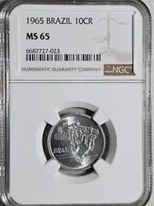 Brazil 10 Cruzeiros 1965 NGC MS 65 - Picture 1 of 2