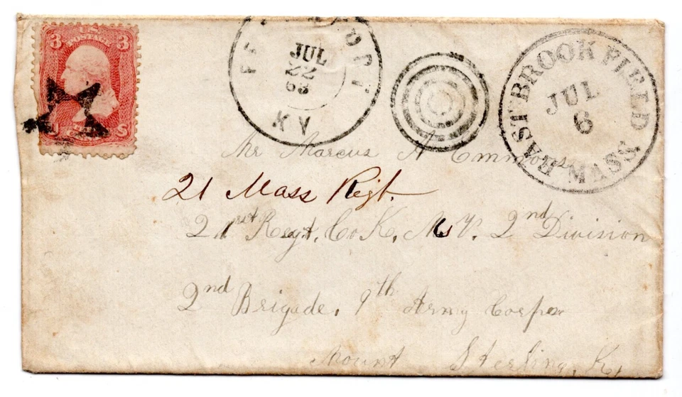 US 1863 CIVIL WAR COVER & LETTER EAST BROOKFIELD MASS. DATED JULY 1863 FROM MARY - Image 1 of 3