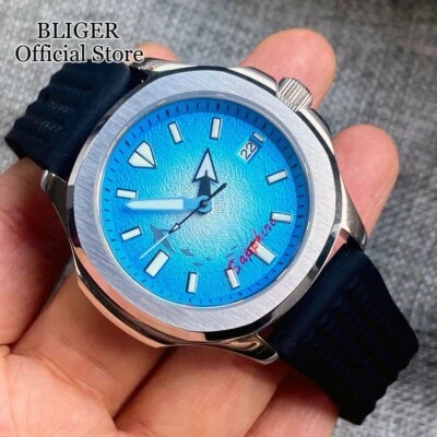 BLIGER 40mm Japão NH35A relógio masculino automático mostrador azul celeste vidro de safira borracha - Imagem 1 de 4