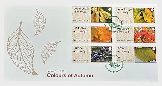 jersey 2025 Post & Go - AUTUMN COLORS berries leafs flora nature 6v Strip FDC PJ - Image 1 of 1