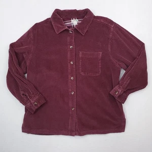 LL Bean Shirt Womens Petite Medium Burgundy Corduroy Flannel Lined Wide Whale - Picture 1 of 13