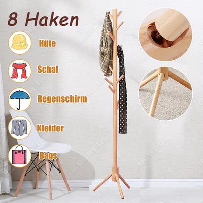 Jacken Garderobenständer Kleiderständer Massivholz freistehend Baumform 8 Haken - Bild 1 von 4