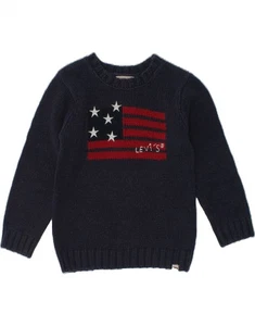 LEVI'S Boys Graphic Crew Neck Jumper Sweater 4-5 Years Navy Blue Cotton AE10 - Picture 1 of 3