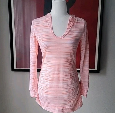 Sudadera con Capucha Soybu Para Mujer Ligera a Rayas Cuello Redondo, Pequeña, Color Coral/Blanco Foto 1 de 4