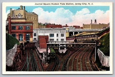 Jersey City NJ~Journal Square Hudson River Tube Railroad Station c1920s Postcard - Image 1 of 2