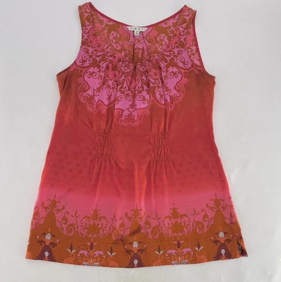 CAbi True Love Tank Top #672 Sleeveless Floral 100% Silk Pleated Sz M Preppy - Image 1 of 4