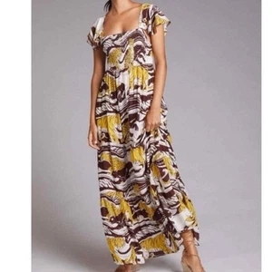 Damen Anthropologie Rüschen Maxikleid Strand Cover-Up Animal Print XSP Tiger - Bild 1 von 10