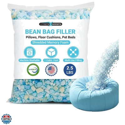 Relleno de bolsa de frijoles 2,5 libras | Almohada de espuma viscoelástica triturada lavable a máquina relleno... Foto 1 de 4