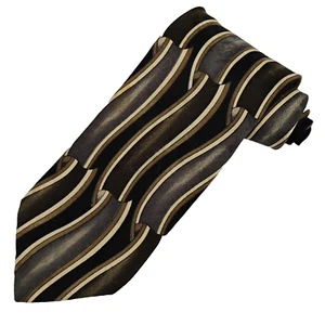 Bachrach Men's Italian Silk Tie Black and Gold Abstract Wave Pattern Vintage 60" - Picture 1 of 5