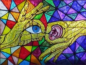 ASL Interpret Hand Painted Stained Glass Art Panel Framed Lexan 8x10 New Art - Picture 1 of 2
