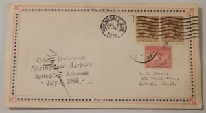 Springdale Arkansas Flughafen Widmung 3. Juli 1932 Luftpost - Bild 1 von 2