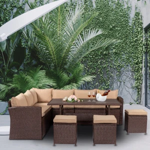 8-Piece Rattan Dining Furniture Set Patio Wicker Table Chair Garden Kitchen New - Picture 1 of 12