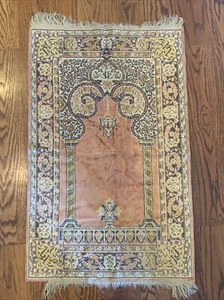 Antigua alfombra de oración tejida a mano FRANCIA rosa y púrpura oscuro - Imagen 1 de 10