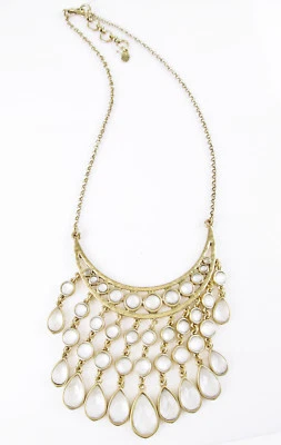 $79 Lucky Brand Collar Babero Cuello Piedra Blanca Tono Dorado NUEVO Foto 1 de 3