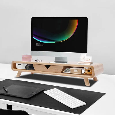 Bamboo Monitor Stand 24in W/ Drawer Back Baffle Desktop Stand Riser 4.5in Height - Image 1 of 4