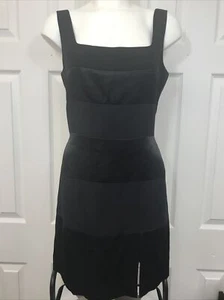 Papell Boutique Evening Sz 8 Little Black Dress Sheath Fully Lined Striped Slit - Picture 1 of 12