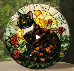calico Cat Sign METAL spring home Decor 8 Inch FAST Free Ship - Picture 1 of 2