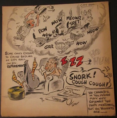 Genial CARICATURA VINTAGE DIBUJADA A MANO ~ Retiro del Ayuntamiento de Torrance ~ Firmada Foto 1 de 4