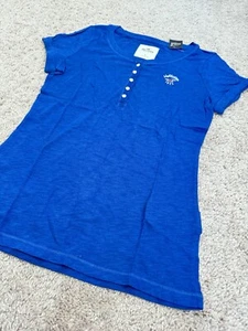 NWT Hollister Royal Blue Cap Sleeve Button Front Henley Tee Top Women's Size S - Picture 1 of 6